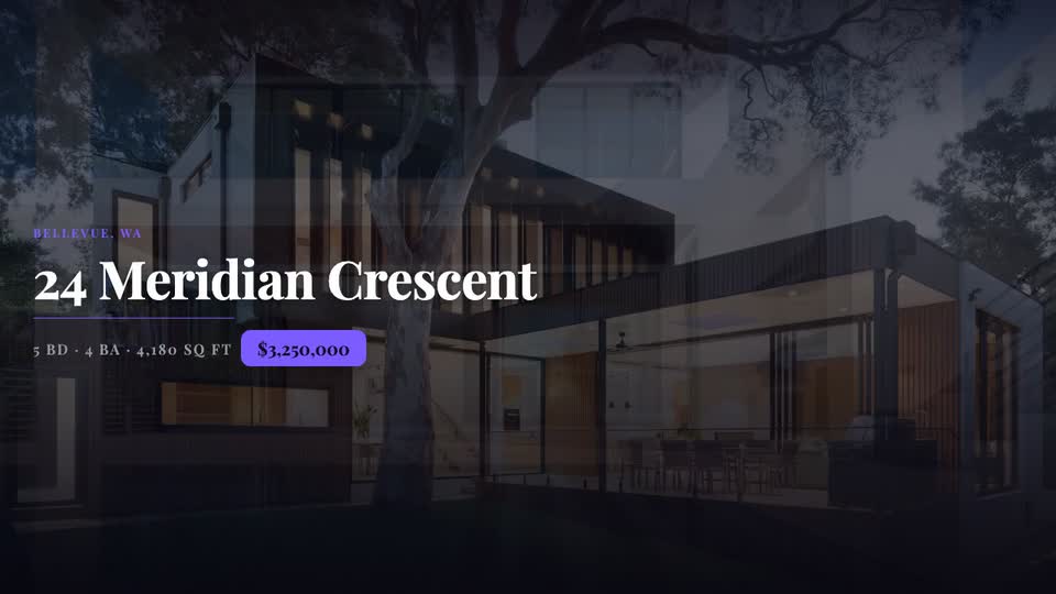A property walkthrough video with the address and price on screen